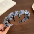 Grijze kristallen mesh haarband met zwarte stekels, stijlvolle variant haarhoofdband. - Blauw