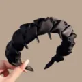 Black toothed headband for washing face, non-slip hair hoop for women daily makeup and skincare. - Satin Pleated Cloud Headband / Black