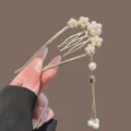 Pearl U-shaped hairpin new Chinese style hair fork gold metal elegant bun accessory for women. - Flower Cluster Tassel Hair Stick