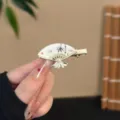 Chinese style folding fan hair clip, exquisite metal rhinestone duckbill hairpin for Hanfu. - Vintage Forest Duckbill Clip-Ink Painting