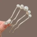 U-shaped hair pin fork pearl hair comb bun maker elegant vintage hair styling accessory - Gold Artificial Pearl Hair Stick / Approx. 9cm