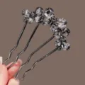 Crystal butterfly U-shaped hair fork, elegant silver hair stick for stylish bun updos. - Gunmetal Black Butterfly Hair Stick
