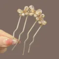 Crystal hair fork U shaped metal hairpin elegant bridal updo hair styling accessory - Gold Butterfly Hair Stick