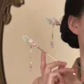 Chinese style flower pearl long tassel hair stick hairpin hanfu hair accessory elegant - Yulu Fentang - One Pair