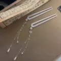 New Chinese style white jade hairpin with long pearl tassels, vintage Hanfu hair accessories for women. - Yunbin - One Pair