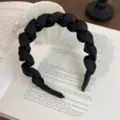 Black cloud bubble headband for women, high crown padded hair hoop, daily chic hair accessory. - Black Satin