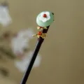 Traditional Chinese wooden hair stick with elegant floral jade decor, vintage Hanfu accessory. - Cyan Safety Buckle Flower Wooden Hair Stick