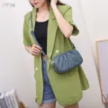 Detailed view of genuine leather women's soft gathered crossbody bag with multiple zippers. - 21*8*13cm / Blue (Artificial Pearl Decoration)
