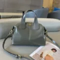 Women oil wax leather crossbody bag autumn winter large capacity casual shoulder bag grey dumpling - 30x13x22cm / Gray