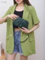 Grüne Damen Umhängetasche aus echtem Leder, weiche Plissee Schultertasche mit Reißverschluss. - 21*8*13cm / Dunkelgrün