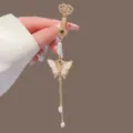 Chinese style gold metal hairpin qipao pendant traditional hanfu accessory with pearls - Mother-of-Pearl Butterfly Tassel Waist Pendant