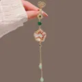 New Chinese style vintage metal pendant accessory with jade bead and tassel design for hanfu. - Ruyi Plum Blossom Waist Pendant