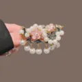 Chinesischer Stil Haarspange elegante Seitenklemme fuer Hanfu Qipao Perl Blumen Schmuck - Rosa Glückswolke Perle Quaste Entenschnabel-Clip