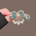 Chinesischer Stil Haarklammer exquisite blaue Emaille Perlen Seitenclip für Hanfu - Blau Glückverheißende Wolke Löwe Perle Quaste Entenschnabelclip