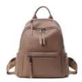 Women genuine leather backpack large capacity casual travel bookbag brown stylish daypack - Khaki