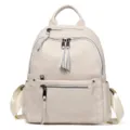 Genuine leather women backpack detail featuring multi zip compartments and comfy straps. - Milkshake White