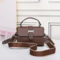 Brown leather small square bag women handbag flap crossbody bag stylish commuter bag - Coffee