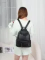 Women genuine leather backpack casual black travel school bag large capacity daypack daily - Black