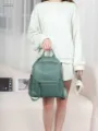 Stylish Women Genuine Leather Casual Backpack Large Capacity Travel Green School Bag - Matcha Green
