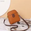 Bolso bandolera de piel auténtica para móvil, elegante bolso de hombro marrón de vacuno. - Marrón Dorado