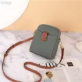 Mini bolso cruzado de cuero genuino, bolso gris para teléfono con correa marrón para diario. - Aguamarina