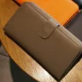 Genuine leather long wallet for women, stylish minimalist bifold clutch purse with card slots. - Coffee