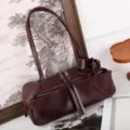 Μινιμαλιστική δερμάτινη τσάντα μπόουλινγκ φυτικής δέσης, κομψή γυναικεία τσάντα ώμου Boston. - 33x12x14cm / Σκούρο μωβ