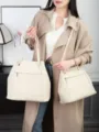Genuine leather tote bag for women, large capacity vintage shoulder bag in off-white. - Small Size / Milk White