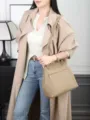 Retro genuine leather bucket bag, large capacity single shoulder crossbody tote bag for women. - Small Size / Khaki