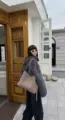 Large capacity suede shoulder tote bag for women, stylish commuting handbag, casual design. - Elephant Gray