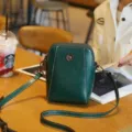Dark green leather crossbody bag stylish oil wax shoulder phone bag for everyday use - Green