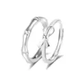 Silbernes Paar Ringe Set mit Bambus und Schleife Design, verstellbare Größe für Damen und Herren. - Bambusknoten Paar Ringe