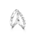 Silver couple rings adjustable open geometric sparkling zircon matching bands gift set - Coronation of Love Couple Rings