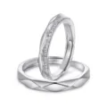 Silver Couple Rings Set Geometric Wave Zircon Open Adjustable Matching Rings For Lovers - Gap of Time Couple Rings