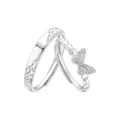 Adjustable couple rings set in silver color with butterfly and heart for lovers. - Swallowtail Butterfly Couple Rings
