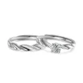 Couple matching rings set with adjustable open design, stylish twisted bands with solitaire stone. - Bright Galaxy Couple Rings