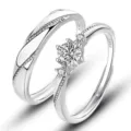 Matching couple rings set open adjustable silver rings with sparkling stones for romantic gift. - Love at First Sight Couple Rings