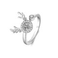 Detailed close-up of the adjustable silver ring with sparkling zirconia and deer antler design. - Adjustable Open / Open Loop (J2008) / Silver