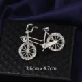 Silver rhinestone bicycle brooch pin for women, elegant lapel collar pin accessory 3.6x4.7cm - Retro Double Row Style (XD8169-2) / Silver