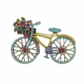 Rhinestone Bicycle Brooch With Colorful Crystal Flower Basket Suit Pin Fashion Jewelry - Large Flower Basket Style (XD824077) / Colorful