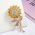 Elegant sunflower crystal brooch, yellow rhinestone flower pin, stylish fashion accessory. - Sunflower with Stem (4074047)