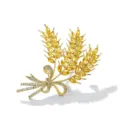 Gold wheat ear brooch with yellow and clear cubic zirconia stones, elegant fashion jewelry pin. - Wheat Ear Bow knot (XD11323)