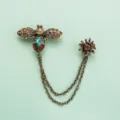 Broche vintage abeille fleur en strass avec detail de double chaine, accessoire retro. - Style Q