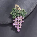 Elegant purple crystal grape brooch, fashion alloy pin for women coat and dress accessories. - Purple