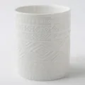 Porta palillos de cerámica blanca con patrón geométrico en relieve para utensilios de cocina. - Patrón Blanco