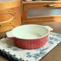 Fuente para horno de ceramica roja a rayas con dos asas apta para microondas molde - Rojo