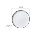 White ceramic dinner plate round flat dish with black rim 20cm modern tableware for home - 8-Inch Round Plate