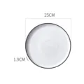 White ceramic dinner plate with black rim, 25cm diameter and 1.9cm height for table setting. - 10-Inch Round Plate