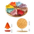 Set de plato para aperitivos de árbol de navidad de cerámica colorida con bandeja de madera. - Plato de Navidad Arcoíris - Set de 8 Piezas