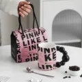 Hermosa taza de café de cerámica creativa con asa de burbuja negra y caja de regalo rosa - 350ml / Rosa